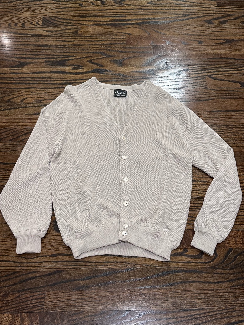 Vintage John Weitz Made in USA Beige V-Neck Button Cardigan “Grandpa” Sweater